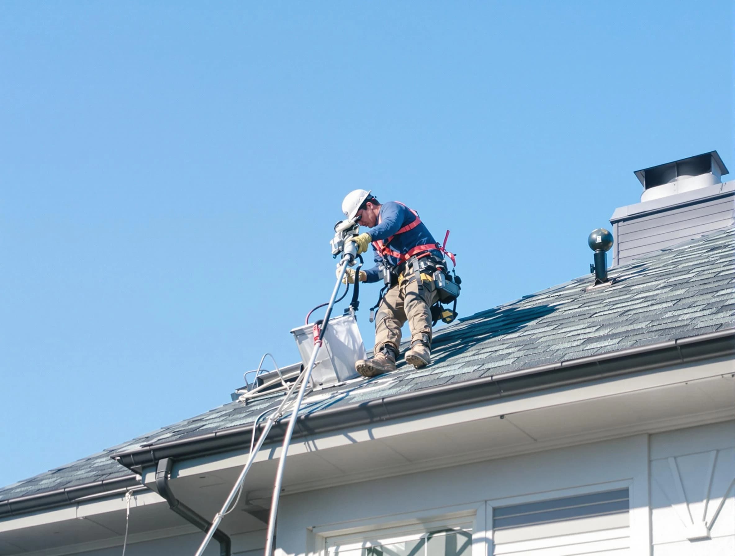 Franklin Park Dryer Vent Cleaning certified technician cleaning a roof-mounted dryer vent system in Franklin Park
