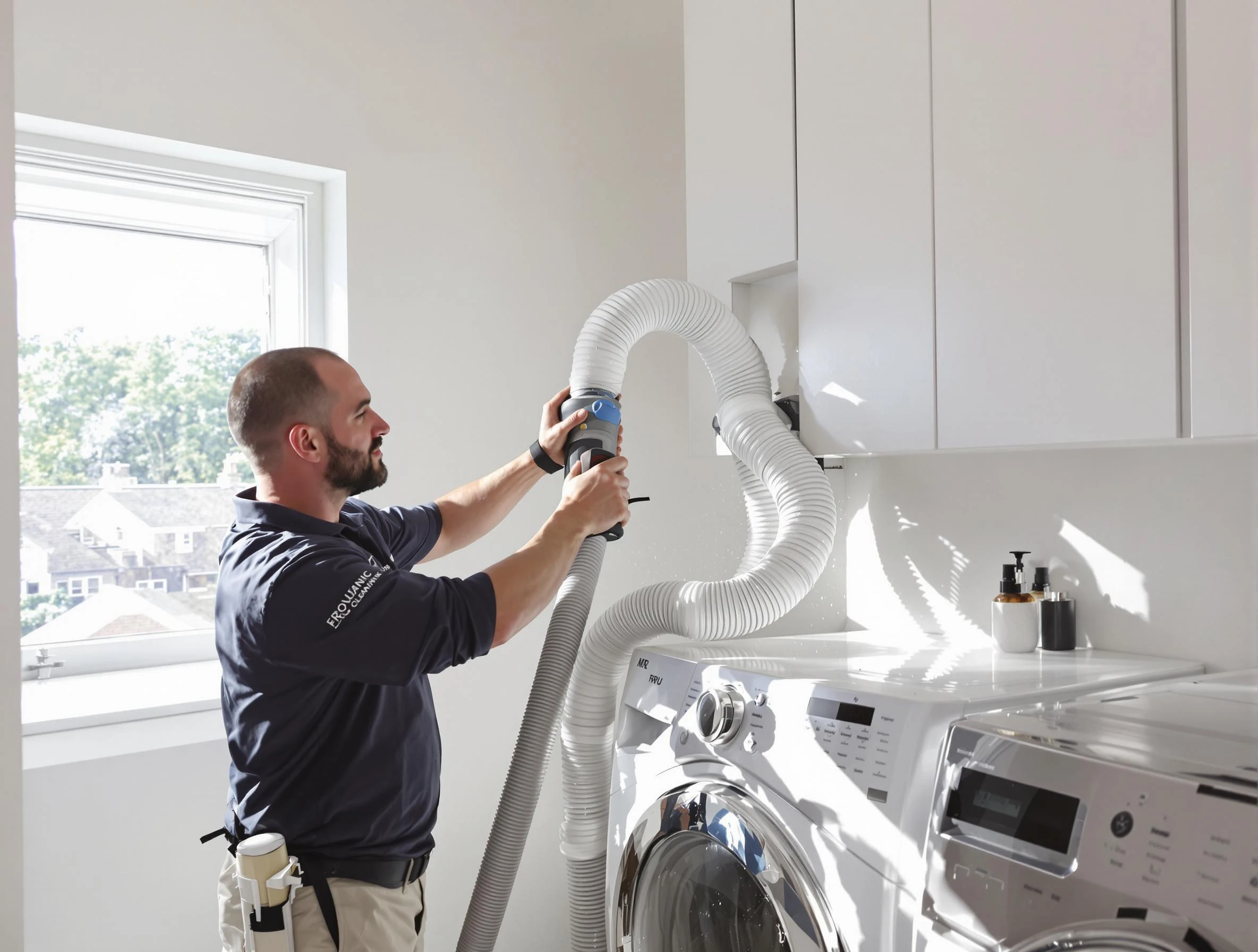 Certified Franklin Park Dryer Vent Cleaning technician performing dryer vent cleaning in Franklin Park