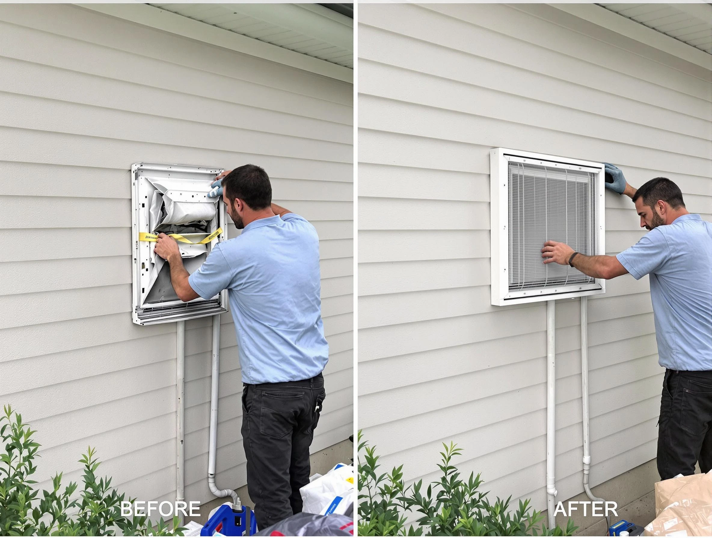 Franklin Park Dryer Vent Cleaning technician installing high-quality dryer vent cover at a residential property in Franklin Park